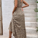 Small Tan Vneck Patterned Maxi Dress