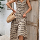 Small Tan Vneck Patterned Maxi Dress