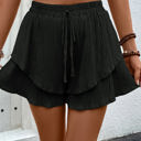 Small Black Textured Ruffle Shorts