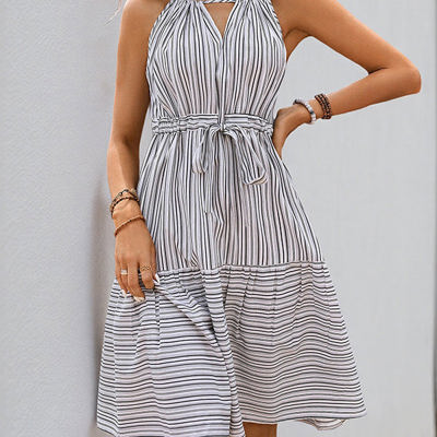 Belted Striped Tank Dress
