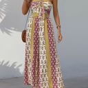 Medium Yellow Red Patterned Strapless Jumpsuit
