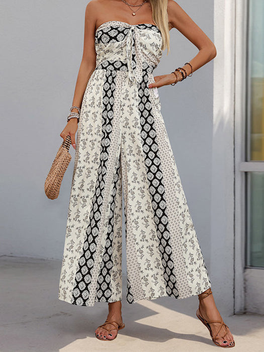 Patterned Strapless Jumpsuit