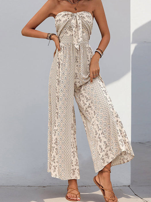 Patterned Strapless Jumpsuit