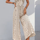 Small Tan Patterned Strapless Jumpsuit