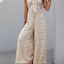 Small Tan Patterned Strapless Jumpsuit