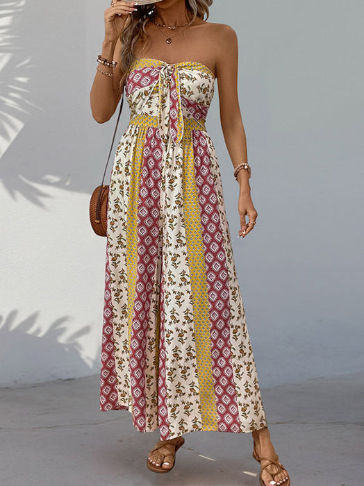 Patterned Strapless Jumpsuit