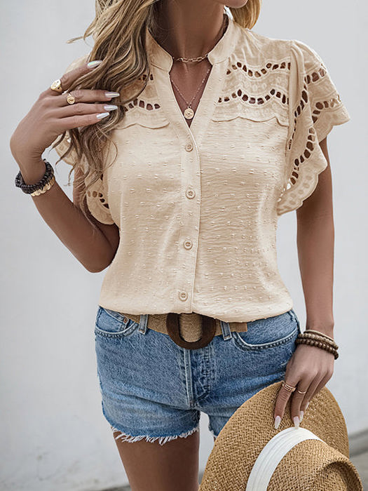 Eyelet Ruffle Sleeve Top