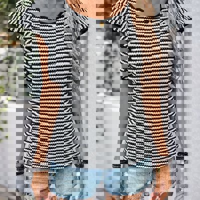 Knit Striped Flutter Sleeve Top