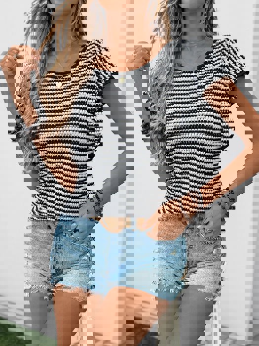 Knit Striped Flutter Sleeve Top