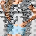  Knit Striped Flutter Sleeve Top