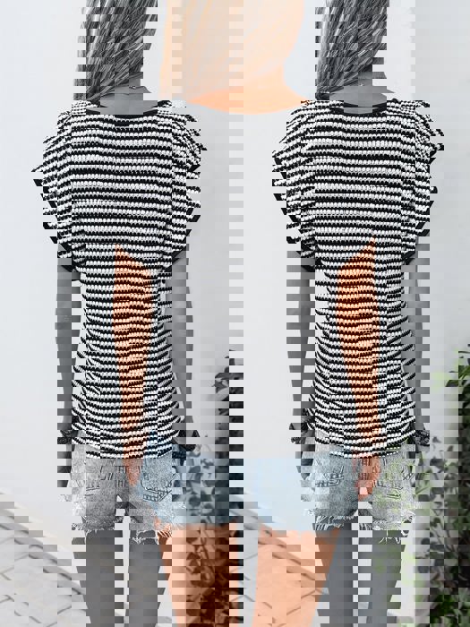 Knit Striped Flutter Sleeve Top