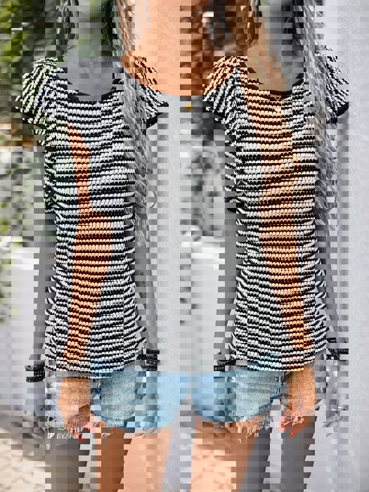 Knit Striped Flutter Sleeve Top