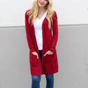Red 1X Long Pocket Cardigan
