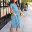 Medium Floral Blue Gathered Waist Side Pocket Penelope Dress