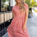 XL Floral Orange/Red Gathered Waist Side Pocket Penelope Dress