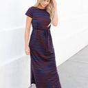 Small Navy Striped Tie Waist Izzy Maxi Dress