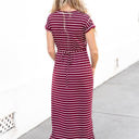 Small Burgundy Striped Tie Waist Izzy Maxi Dress