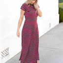 Small Burgundy Striped Tie Waist Izzy Maxi Dress