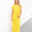 XL Yellow Striped Tie Waist Izzy Maxi Dress