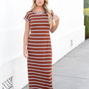 Medium Brown Striped Tie Waist Maxi Ellie Dress