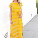 XL Yellow Striped Tie Waist Maxi Ellie Dress