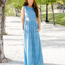 Medium Blue Floral Maxi Tank Dress