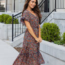 Large Blue Floral Belted Whitney Dress