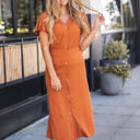 Medium Orange Slim Fit Button Detail Dress