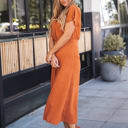 Small Orange Slim Fit Button Detail Dress