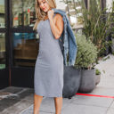 Large Gray Button Detail Midi Tank Dress