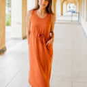 Large Orange Deanna Tie Waist Pocket Dress