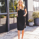 Large Black Scoop Hem Midi Pocket Dress