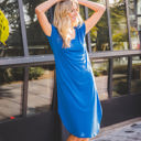 Medium Blue Scoop Hem Midi Pocket Dress