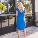 Small Blue Scoop Hem Midi Pocket Dress