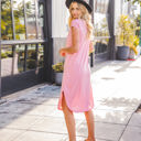 Large Pink Scoop Hem Midi Pocket Dress