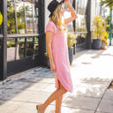 Small Pink Scoop Hem Midi Pocket Dress