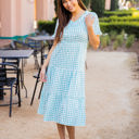 Medium Aqua Tiered Gingham Dress