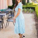 Medium Aqua Tiered Gingham Dress