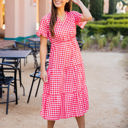 Large Red Tiered Gingham Dress