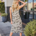 Large Camo Patterned High Neck Midi Tank Dress