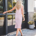 Large Pink Stripe Patterned High Neck Midi Tank Dress