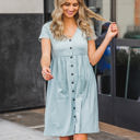 Large Slate Blue Melissa Button Detail Pocket Dress