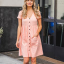 Medium Peach Melissa Button Detail Pocket Dress