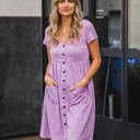 Medium Purple Melissa Button Detail Pocket Dress