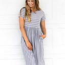 Large Gray Striped Midi Pocket Dress