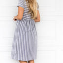 Large Gray Striped Midi Pocket Dress