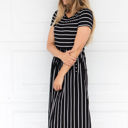 Large Black Striped Midi Pocket Dress