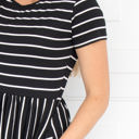 Large Black Striped Midi Pocket Dress