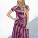 Large Burgundy Striped Midi Pocket Dress