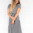 Large Charcoal Striped Midi Pocket Dress